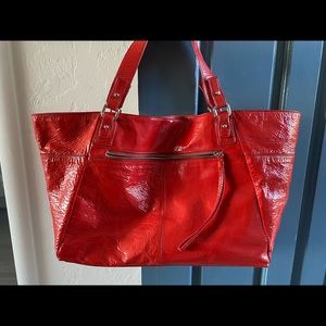 Club Monaco patent 100% leather red weekender bag EUC